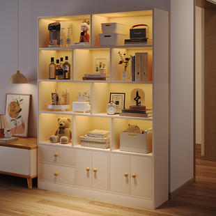 书架落地客厅防尘带门置物架展示柜，家用靠墙储物，收纳柜子学生书柜