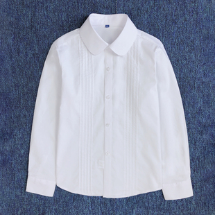 女童白衬衫2022春秋英伦学院风，长袖风琴折褶纯棉jk制服校服白衬衣(白衬衣)