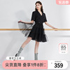 秋水伊人时尚设计感黑色，西装裙2024年夏季女装，网纱拼接连衣裙