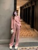 粉色休闲西装外套套装，女2023初秋设计感小众，阔腿裤两件套西服