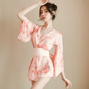 粉红色内衣日式套装，小胸和服魅力家居服透明大码性感欲纯蕾丝睡衣