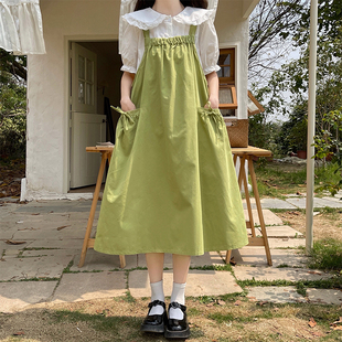 森系初中高中学生背带连衣裙女2024夏季甜美短袖衬衫两件套装