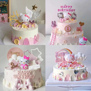 生日蛋糕装饰摆件女孩粉色，可爱小猫kt猫，爱心气球亮片爱心装饰插牌