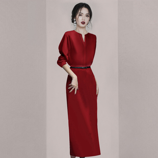 女装高端名媛显瘦红色礼服裙子