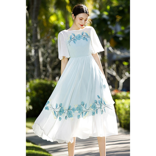 美妃连衣裙子夏季2022女装旅行高级感长裙小众设计白色纱(白色纱)气质