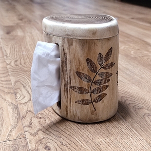 创意原生态木头抽纸筒可定制雕刻图案木质，纸巾盒收纳盒原木餐巾盒