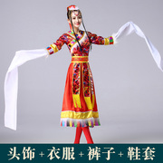 少数民族服装演出服水袖舞蹈裙，广场舞衣服藏族秋季壮族演出服装女