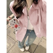 粉色长袖衬衫外套，女早春季2024宽松慵懒风，上衣法式小个子衬衣