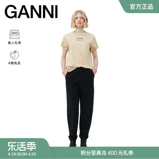 GANNI女装 卡其色印花纯棉柔软圆领短袖T恤衫 T3531531