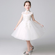 白色花童礼服女童表演服公主，裙生日演出走秀服装钢琴表演夏季裙子