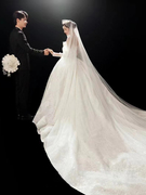 2023头纱新娘结婚主婚纱手工穿珠高级感小众珍珠头纱长款大拖尾头