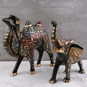 巴基斯坦铜器手工黑漆彩铜马铜象仿古铜制家居客厅玄关铜动物摆件
