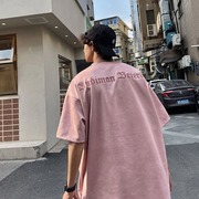 麂皮粉色t恤男短袖欧美潮牌潮流重磅320g美式复古高街oversize夏