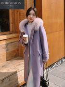 高级感紫色毛呢外套，女冬季2023韩系温柔风大毛领加厚呢子大衣