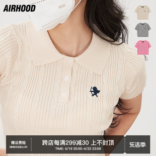 airhood短款针织衫毛衣修身上衣女夏季翻领polo衫甜辣线衣短袖t恤