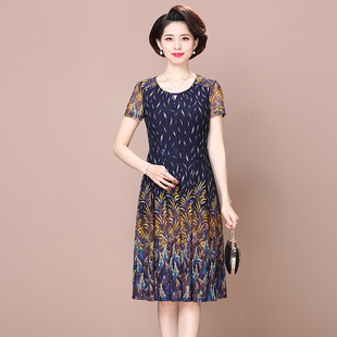 中年妈妈夏装连衣裙短袖，40岁老年女台湾纱高贵气质时尚胖裙子