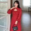 大码秋季女装红色连衣裙新中式，小立领复古改良蕾丝，旗袍胖mm敬酒服