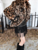 fulltide2022小众街头短款辣妹，显瘦豹纹皮草绑带，设计大衣外套