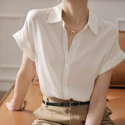 高货速发白色短袖衬衫女夏季设计感小众雪纺衬衣韩版职业通勤