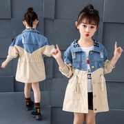韩系女童牛仔外套，2024中长款风衣中大儿童装，小女孩春装学生上