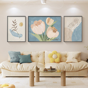 郁金香客厅装饰画现代简约沙发背景墙壁画北欧花卉，三联肌理感挂画