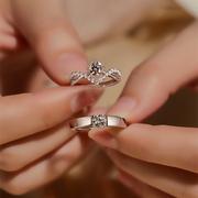 莫桑石钻戒(石钻戒)纯银一对男女款白铂金结婚情侣对戒仿真钻石假求婚戒指
