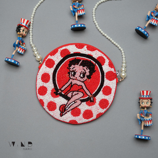 原创古董娃娃手工串珠美国贝蒂酷可爱古怪少女红色波点单肩斜跨包