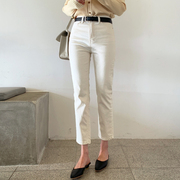 白色牛仔裤女k2023秋季宽松小个子高腰，显瘦九分烟管直筒