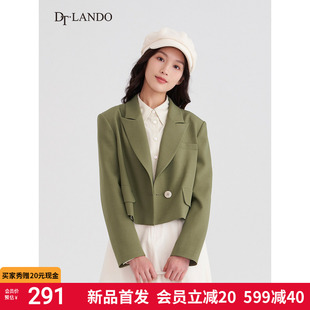 DTLANDO绿色西装外套女2024春季法式气质长袖短款一粒扣西服