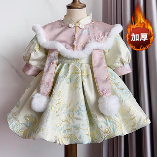 中式女童周岁宴礼服女宝宝，国风婴儿唐装，高端婚礼公主裙秋冬洋气