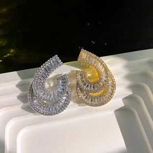 欧美创意几何耳钉女满钻镶嵌优雅气质，耳饰气质女神时尚耳环