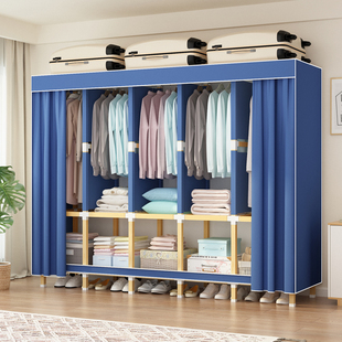 衣柜家用卧室柜子出租房用简易非折叠布衣柜(布衣柜，)实木结实耐用收纳衣橱