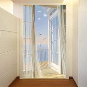 竖版3d立体延伸空间窗户玄关，走廊过道背景墙，壁纸海景油画墙布墙纸