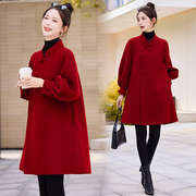红色双面羊绒大衣女，新中式复古盘扣本命年新娘斗篷高端羊毛呢外套