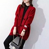 红色外套中长款秋冬季时尚洋气牛角扣粗毛线百搭加厚针织毛衣