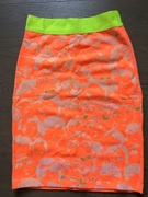 松紧腰弹力棉质荧光，橙色印花半身，短裙包臀裙一步裙