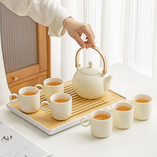 奶油风提梁壶茶具套装陶瓷，家用中式简约小清新下午茶功夫茶壶茶杯