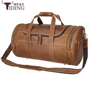 复古牛皮男士手提旅行包真皮，大容量圆桶行李，包多功能旅行袋