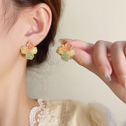 甜美少女~彩色水晶花朵，耳钉2023精致夏季耳环小众高级感耳饰