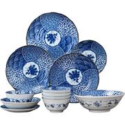 复古青花瓷器餐具创意，家用进口日式和风，米饭碗陶瓷菜盘子