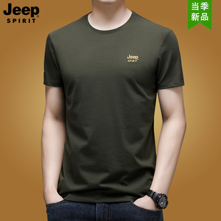 jeep吉普短袖t恤男夏季纯棉圆领半袖体恤，汗衫上衣服高端大牌男装