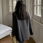 黑色长袖西装外套女小众，设计韩版后开叉休闲小西服