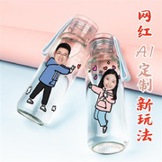 玻璃水杯印照片情侣款创意一对男女学生个性礼物定制头像水杯子