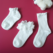 春秋季儿童袜子洛丽塔女童宝宝，白色蕾丝花边袜，纯棉舞蹈短袜公主袜