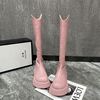 香港潮牌松糕底长筒靴，女秋季真皮厚底，增高显瘦网红粉色女靴子