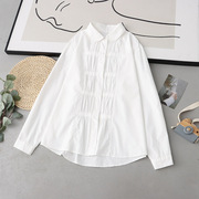 2023年秋装 文艺范贴条元宝领衬衣女长袖设计感小清新白色上衣