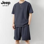 jeep吉普男士短袖休闲套装夏季薄款痞帅短裤潮牌运动服两件套男款
