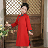 女童旗袍儿童红色中国风礼服女孩长袖中式连衣裙春秋款女宝宝民国