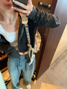 ashenonline卫衣女春夏美式辣妹，短款鱼骨小上衣灰色连帽开衫外套