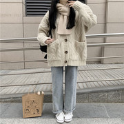 麻花毛衣外套女秋季外穿2022韩版慵懒风宽松加厚针织开衫上衣